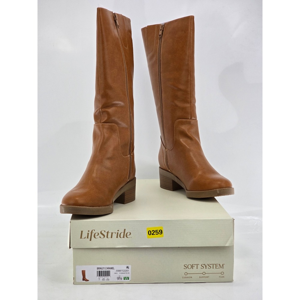 LifeStride Brinley Boots Womens 9.5W Caramel Tall Zip Soft System -NEW